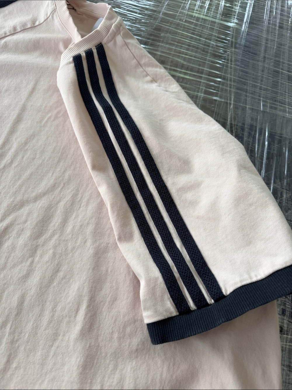 adidas Men’s Pale Pink Trefoil Stripe Tee - Picture 3 of 5